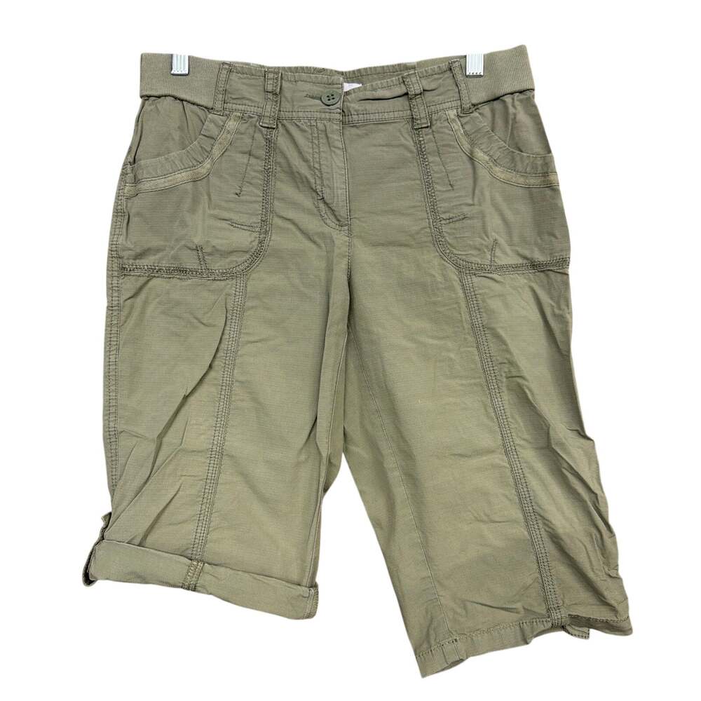 Chicos Womens Pants Green Mid Rise Roll Tab Cuffed Hem Capri Stretch 00